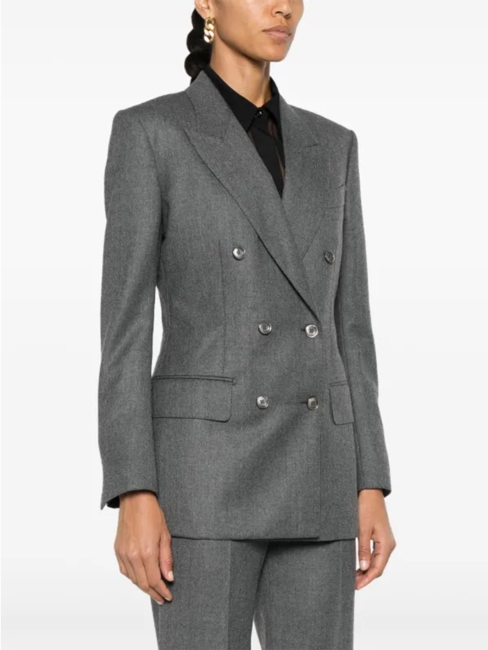 Tie For Her Wool Blend Gray Double Breasted Suit Jacket Blazer - Picture 6 of 10